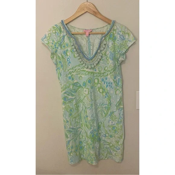 Lilly Pulitzer Harper Mini Dress Green Blue Floral Print Small - Picture 2 of 6